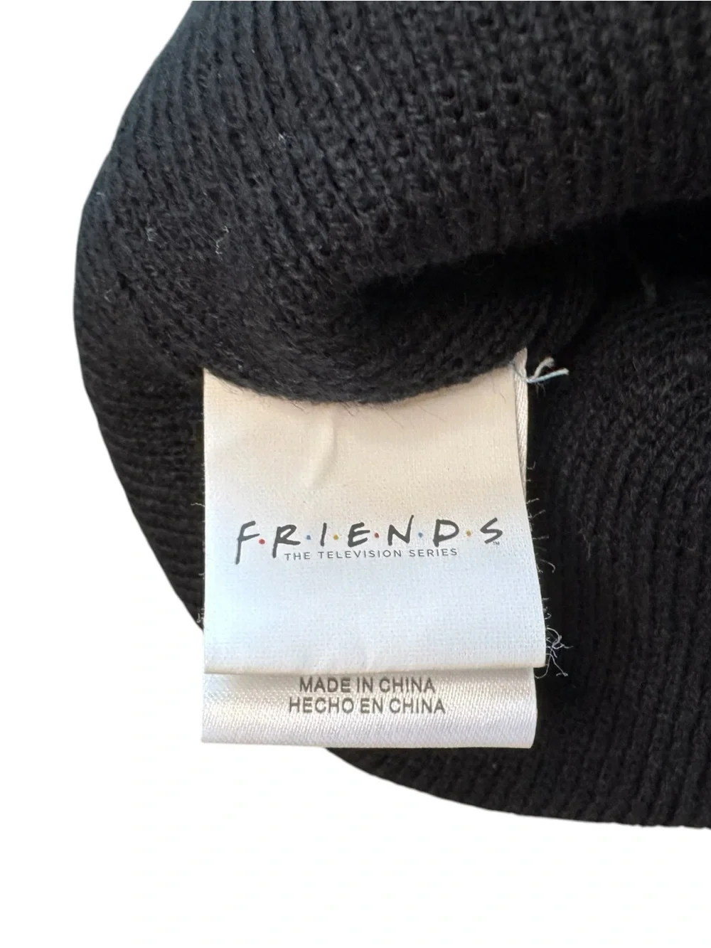 Friends TV Show Checkered Stripe Pom Pom Beanie Hat One Size Black Knit Cap